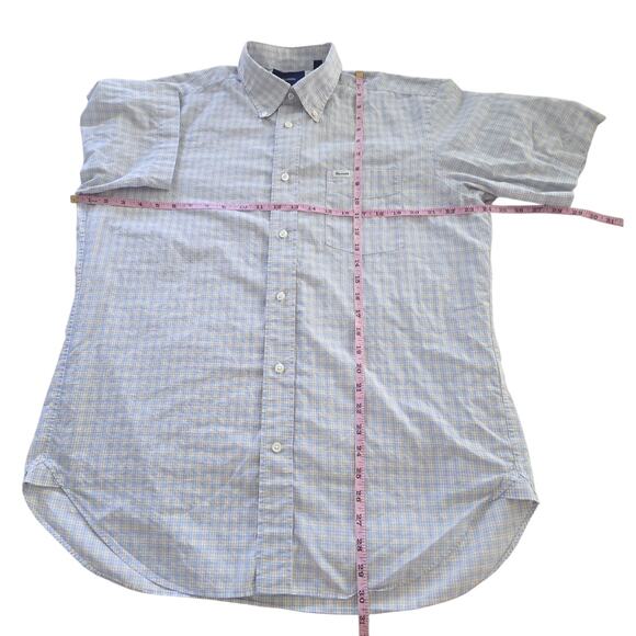 Faconnable Classique Short Sleeve Button Shirt L Blue Yellow Check 100% Cotton - Picture 7 of 8